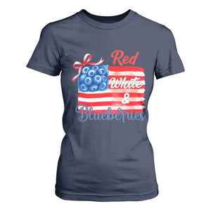 Red White and Blueberries T Shirt For Women Patriotic Vintage American Flag Coquette Bow TS02 Navy Print Your Wear
