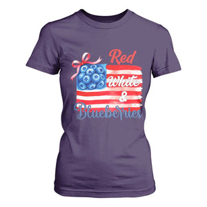 Red White and Blueberries T Shirt For Women Patriotic Vintage American Flag Coquette Bow TS02 Purple Print Your Wear
