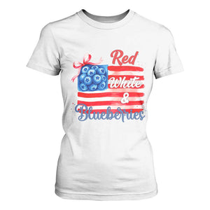 Red White and Blueberries T Shirt For Women Patriotic Vintage American Flag Coquette Bow TS02 White Print Your Wear