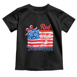 Red White and Blueberries Toddler T Shirt Patriotic Vintage American Flag Coquette Bow TS02 Black Print Your Wear