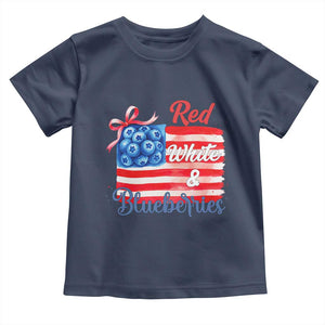 Red White and Blueberries Toddler T Shirt Patriotic Vintage American Flag Coquette Bow TS02 Navy Print Your Wear
