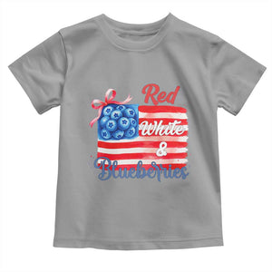 Red White and Blueberries Toddler T Shirt Patriotic Vintage American Flag Coquette Bow TS02 Sport Gray Print Your Wear
