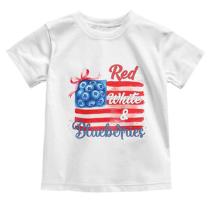 Red White and Blueberries Toddler T Shirt Patriotic Vintage American Flag Coquette Bow TS02 White Print Your Wear