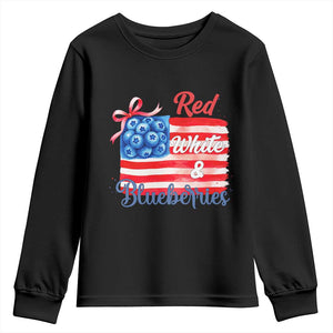 Red White and Blueberries Youth Sweatshirt Patriotic Vintage American Flag Coquette Bow TS02 Black Print Your Wear