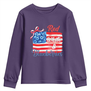 Red White and Blueberries Youth Sweatshirt Patriotic Vintage American Flag Coquette Bow TS02 Purple Print Your Wear
