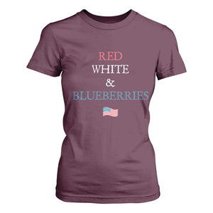 Red White and Blueberries T Shirt For Women Vintage American Flag Patriotic TS02 Maroon Print Your Wear