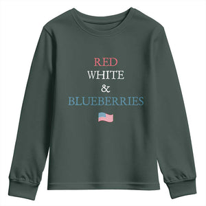 Red White and Blueberries Youth Sweatshirt Vintage American Flag Patriotic TS02 Dark Forest Green Print Your Wear