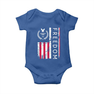 Freedom Charlie Kirk Tribute Baby Onesie Patriotic Legacy Eagle Distressed American Flag TS02 Royal Blue Print Your Wear