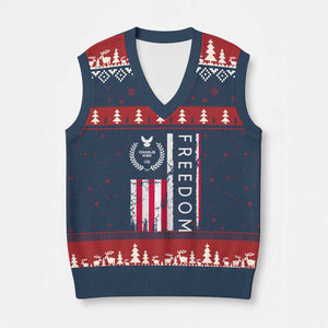 Freedom Charlie Kirk Tribute V-Neck Knit Sweater Vest Patriotic Legacy Eagle Distressed American Flag TS02 Navy Red Print Your Wear