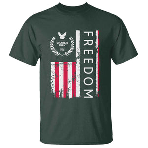Freedom Charlie Kirk Tribute T Shirt Patriotic Legacy Eagle Distressed American Flag TS02 Dark Forest Green Print Your Wear