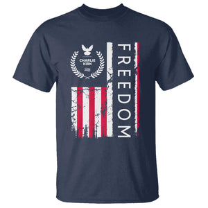 Freedom Charlie Kirk Tribute T Shirt Patriotic Legacy Eagle Distressed American Flag TS02 Navy Print Your Wear