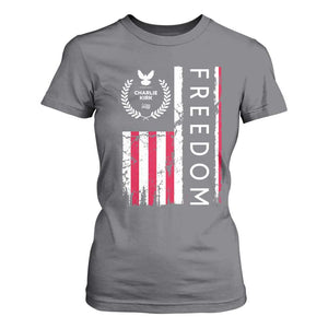 Freedom Charlie Kirk Tribute T Shirt For Women Patriotic Legacy Eagle Distressed American Flag TS02 Charcoal Print Your Wear