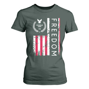 Freedom Charlie Kirk Tribute T Shirt For Women Patriotic Legacy Eagle Distressed American Flag TS02 Dark Forest Green Print Your Wear