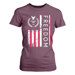 Freedom Charlie Kirk Tribute T Shirt For Women Patriotic Legacy Eagle Distressed American Flag TS02 Maroon Print Your Wear