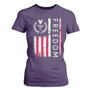 Freedom Charlie Kirk Tribute T Shirt For Women Patriotic Legacy Eagle Distressed American Flag TS02 Purple Print Your Wear