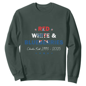 Red White and Blueberries Sweatshirt Charlie Kirk 1993 2025 Patriotic Memorial TS02 Dark Forest Green Print Your Wear