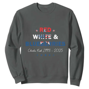 Red White and Blueberries Sweatshirt Charlie Kirk 1993 2025 Patriotic Memorial TS02 Dark Heather Print Your Wear