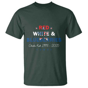 Red White and Blueberries T Shirt Charlie Kirk 1993 2025 Patriotic Memorial TS02 Dark Forest Green Print Your Wear