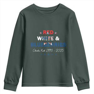 Red White and Blueberries Youth Sweatshirt Charlie Kirk 1993 2025 Patriotic Memorial TS02 Dark Forest Green Print Your Wear