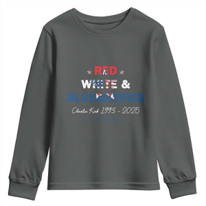 Red White and Blueberries Youth Sweatshirt Charlie Kirk 1993 2025 Patriotic Memorial TS02 Dark Heather Print Your Wear