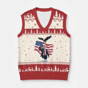 Charlie Kirk Tribute V-Neck Knit Sweater Vest A True Patriot American Flag Patriotic Eagle TS02 Beige Red Print Your Wear