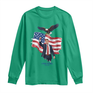 Charlie Kirk Tribute Long Sleeve Shirt A True Patriot American Flag Patriotic Eagle TS02 Irish Green Print Your Wear