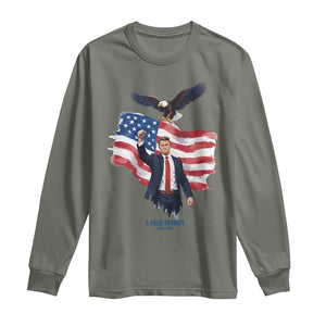 Charlie Kirk Tribute Long Sleeve Shirt A True Patriot American Flag Patriotic Eagle TS02 Military Green Print Your Wear