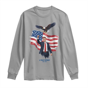 Charlie Kirk Tribute Long Sleeve Shirt A True Patriot American Flag Patriotic Eagle TS02 Sport Gray Print Your Wear
