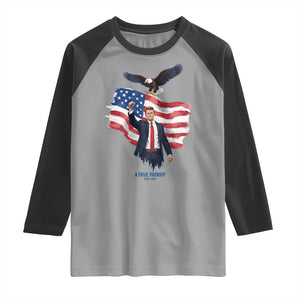 Charlie Kirk Tribute Raglan Shirt A True Patriot American Flag Patriotic Eagle TS02 Sport Gray Black Print Your Wear