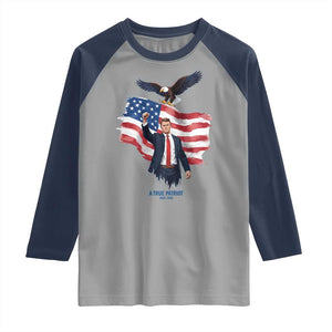 Charlie Kirk Tribute Raglan Shirt A True Patriot American Flag Patriotic Eagle TS02 Sport Gray Navy Print Your Wear
