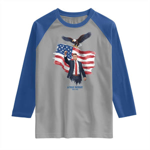 Charlie Kirk Tribute Raglan Shirt A True Patriot American Flag Patriotic Eagle TS02 Sport Gray Royal Print Your Wear