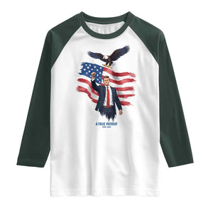 Charlie Kirk Tribute Raglan Shirt A True Patriot American Flag Patriotic Eagle TS02 White Dark Forest Green Print Your Wear