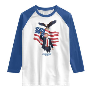 Charlie Kirk Tribute Raglan Shirt A True Patriot American Flag Patriotic Eagle TS02 White Royal Print Your Wear