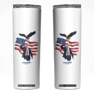 Charlie Kirk Tribute Skinny Tumbler A True Patriot American Flag Patriotic Eagle TS02 White Print Your Wear