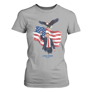 Charlie Kirk Tribute T Shirt For Women A True Patriot American Flag Patriotic Eagle TS02 Sport Gray Print Your Wear
