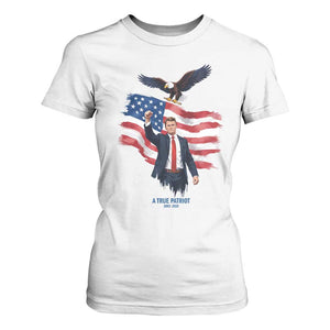 Charlie Kirk Tribute T Shirt For Women A True Patriot American Flag Patriotic Eagle TS02 White Print Your Wear