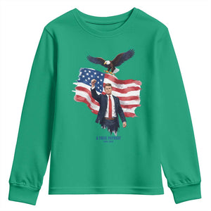 Charlie Kirk Tribute Youth Sweatshirt A True Patriot American Flag Patriotic Eagle TS02 Irish Green Print Your Wear