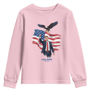 Charlie Kirk Tribute Youth Sweatshirt A True Patriot American Flag Patriotic Eagle TS02 Light Pink Print Your Wear