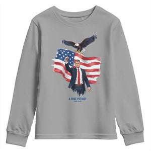 Charlie Kirk Tribute Youth Sweatshirt A True Patriot American Flag Patriotic Eagle TS02 Sport Gray Print Your Wear