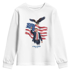 Charlie Kirk Tribute Youth Sweatshirt A True Patriot American Flag Patriotic Eagle TS02 White Print Your Wear