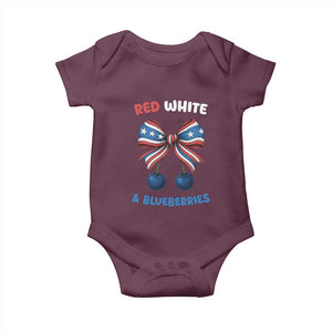 Red White and Blueberries Baby Onesie Retro Coquette Bow Vintage American Flag TS02 Maroon Print Your Wear
