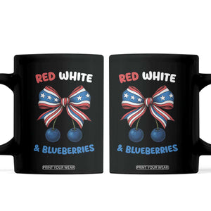 Red White and Blueberries Coffee Mug Retro Coquette Bow Vintage American Flag TS02 Black Print Your Wear