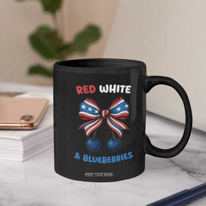 Red White and Blueberries Coffee Mug Retro Coquette Bow Vintage American Flag TS02 Print Your Wear