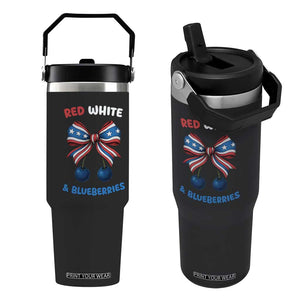 Red White and Blueberries Flip Straw Tumbler Retro Coquette Bow Vintage American Flag TS02 One Size: 30 oz Black Print Your Wear