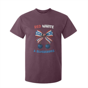 Red White and Blueberries T Shirt For Kid Retro Coquette Bow Vintage American Flag TS02 Maroon Print Your Wear