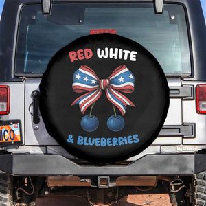 Red White and Blueberries Spare Tire Cover Retro Coquette Bow Vintage American Flag TS02 No hole Black Print Your Wear
