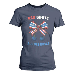 Red White and Blueberries T Shirt For Women Retro Coquette Bow Vintage American Flag TS02 Navy Print Your Wear