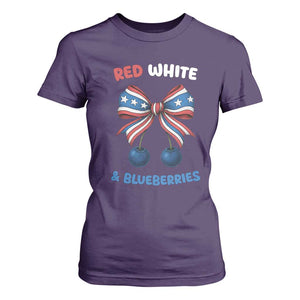 Red White and Blueberries T Shirt For Women Retro Coquette Bow Vintage American Flag TS02 Purple Print Your Wear