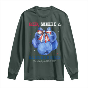 Red White and Blueberries Long Sleeve Shirt Charlie Kirk Tribute 1993 2025 Memorial TS02 Dark Forest Green Print Your Wear