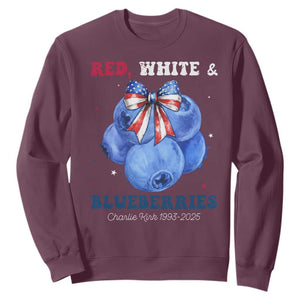 Red White and Blueberries Sweatshirt Charlie Kirk Tribute 1993 2025 Memorial TS02 Maroon Print Your Wear